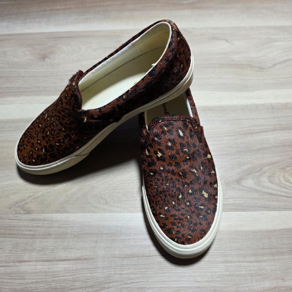 Madewell Slip On Sneakers Womens 8.5 Brown Leopard Real Calf Hair Sidewalk Low